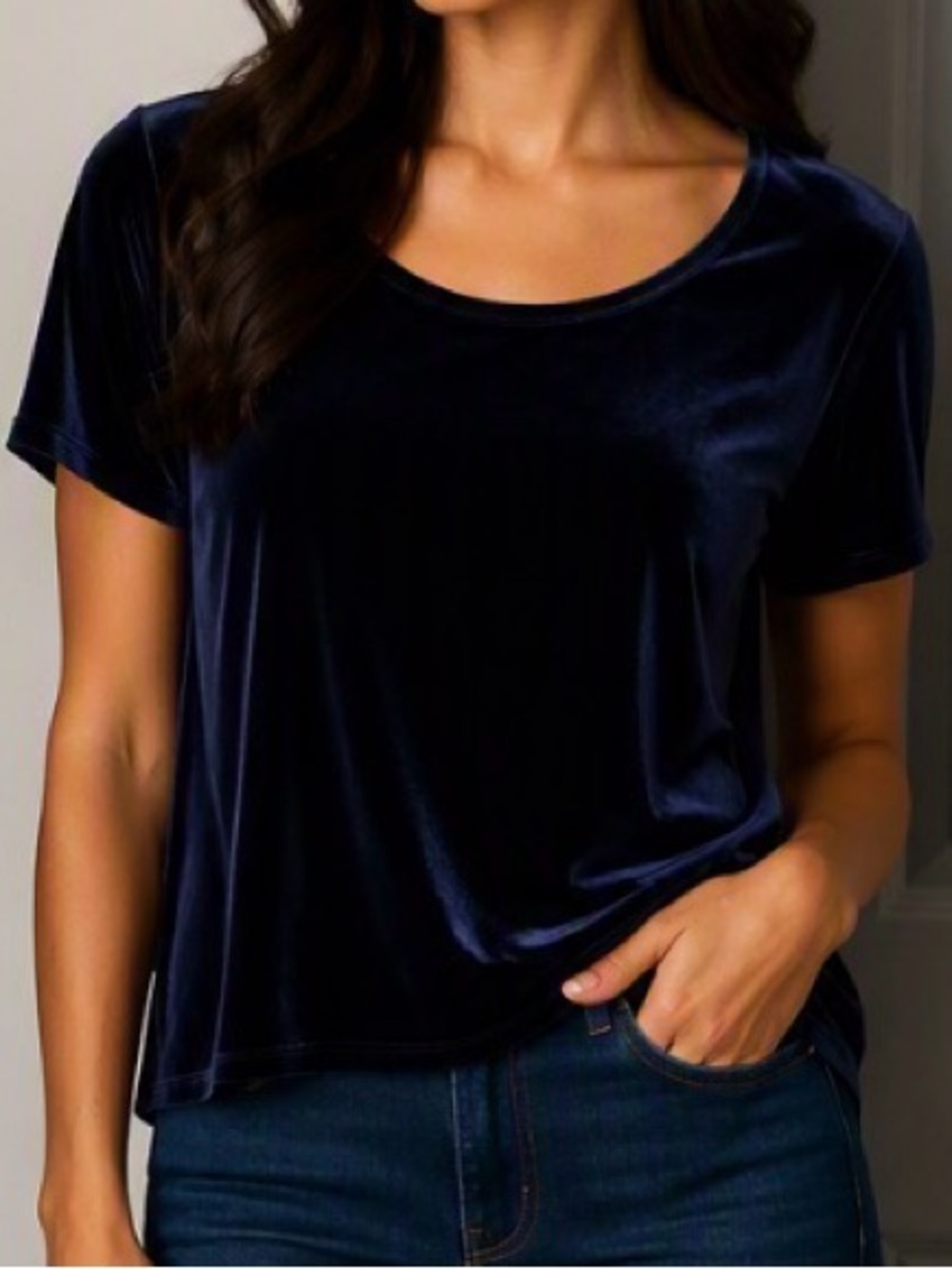 Agnes & Dora Navy Velvet Short Sleeve Scoop Tee